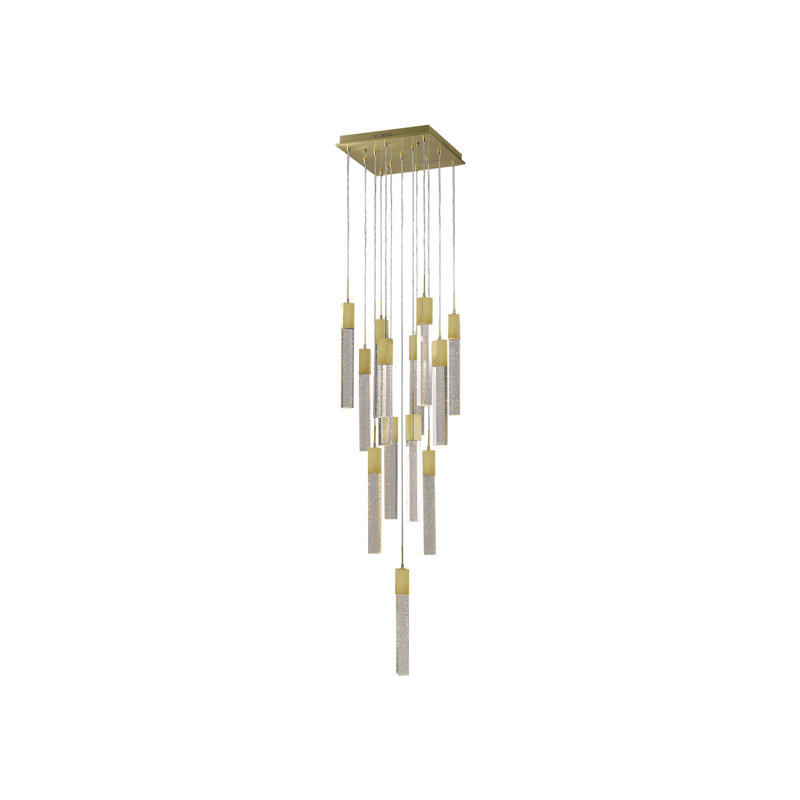 Elegant Glacier 13-Light LED Pendant with Brushed Brass & Clear Glass