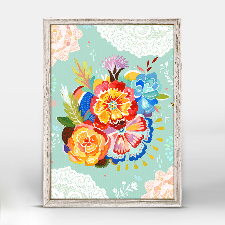 Colorful Floral Bouquet Canvas Print with Rustic White Frame