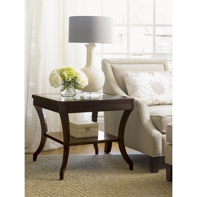 Hillcrest Square Brown Wood and Glass Lamp Table