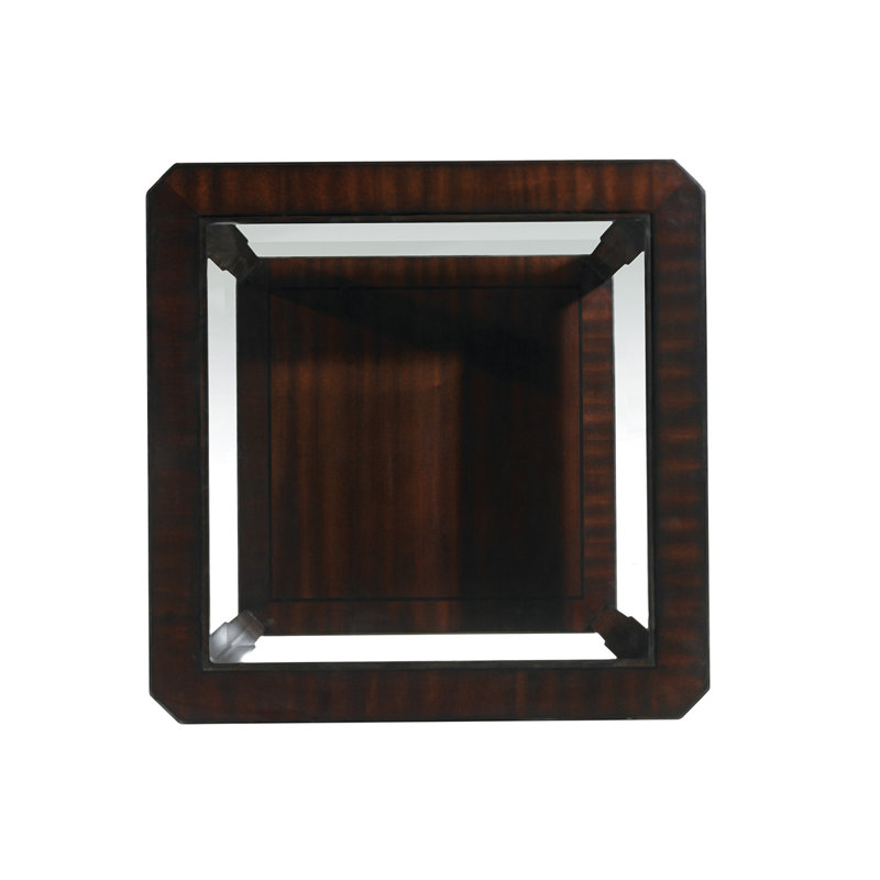 Hillcrest Square Brown Wood and Glass Lamp Table