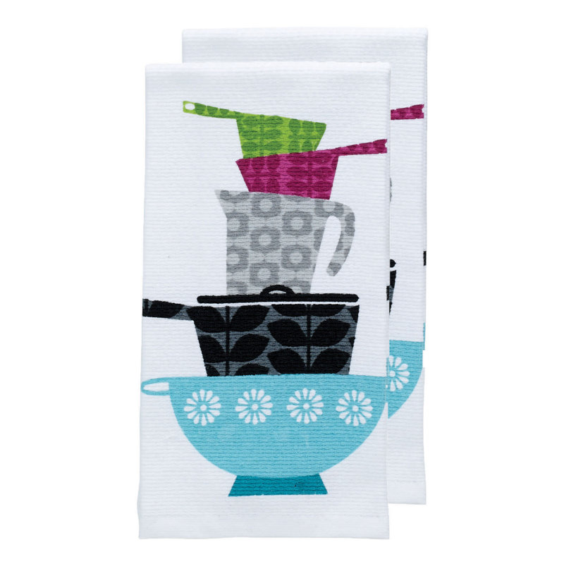 Dual-Purpose Cotton Kitchen Dish Towel Set with Pots and Pans Print