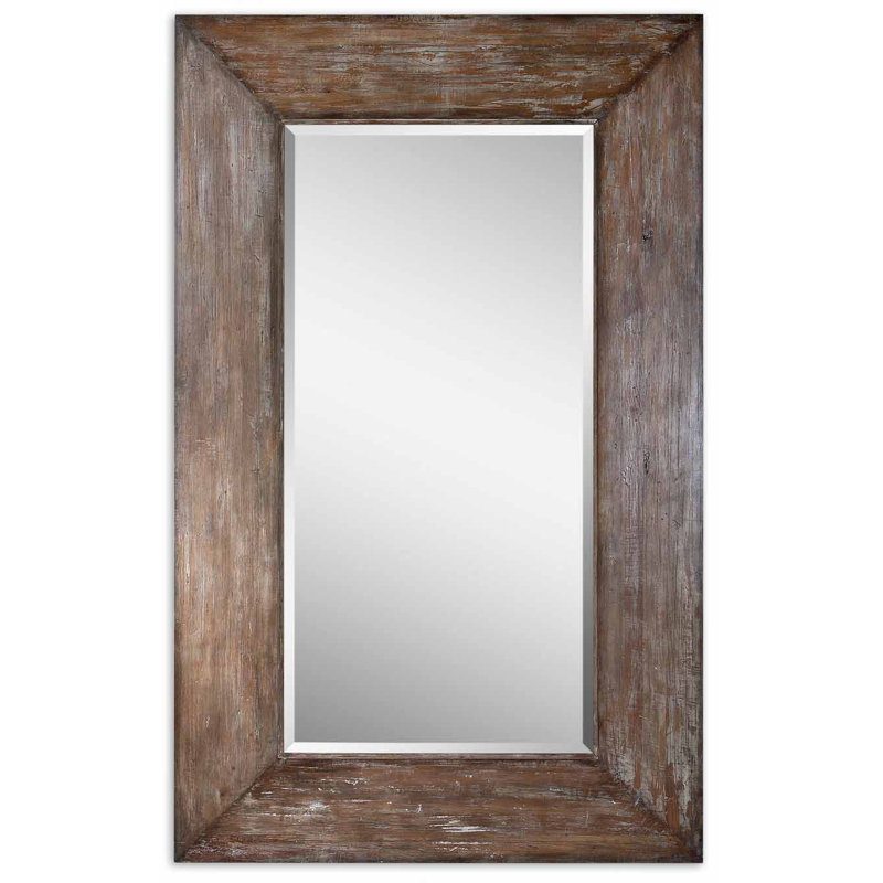 Langford Full-Length Rectangular Wood Mirror in Gray/Brown