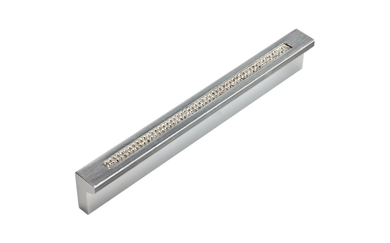 Matte Chrome Crystal Bar Pull with Mounting Hardware