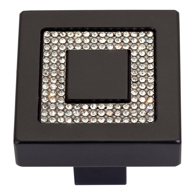 Matte Black Square Knob with Crystal Accent