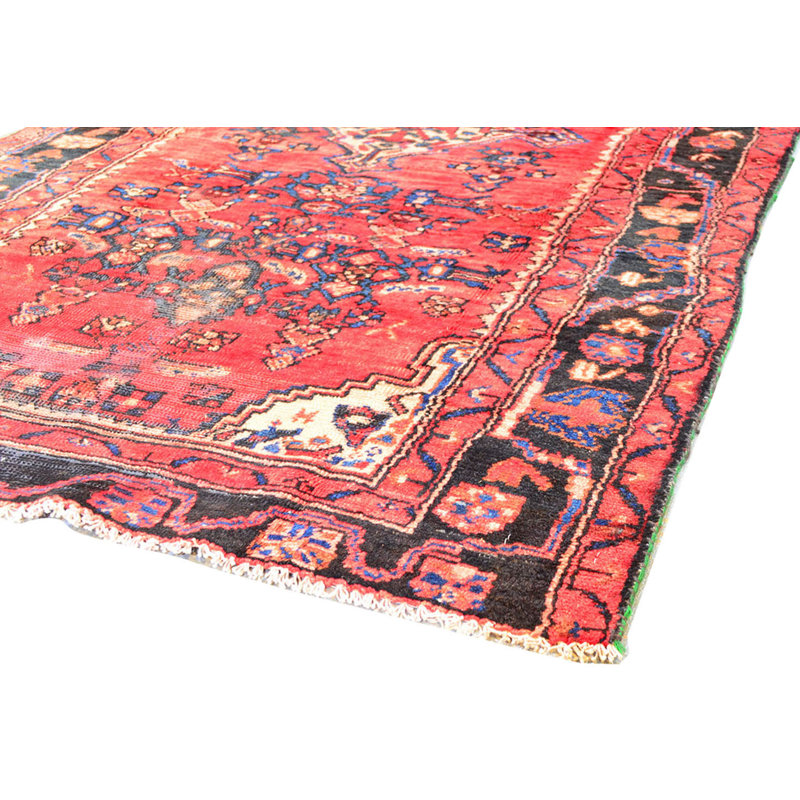 Handmade Red Wool Medium Pile Area Rug, 3'11" x 6'9"