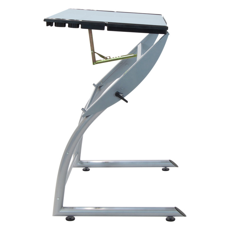TriFlex Dual-Tilt Glass Crafting Desk in Silver/Blue