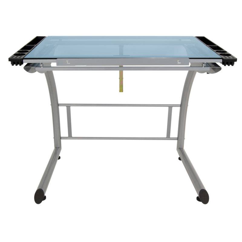 TriFlex Dual-Tilt Glass Crafting Desk in Silver/Blue