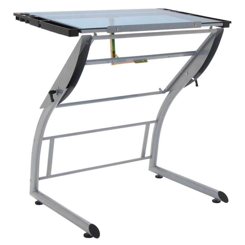 TriFlex Dual-Tilt Glass Crafting Desk in Silver/Blue