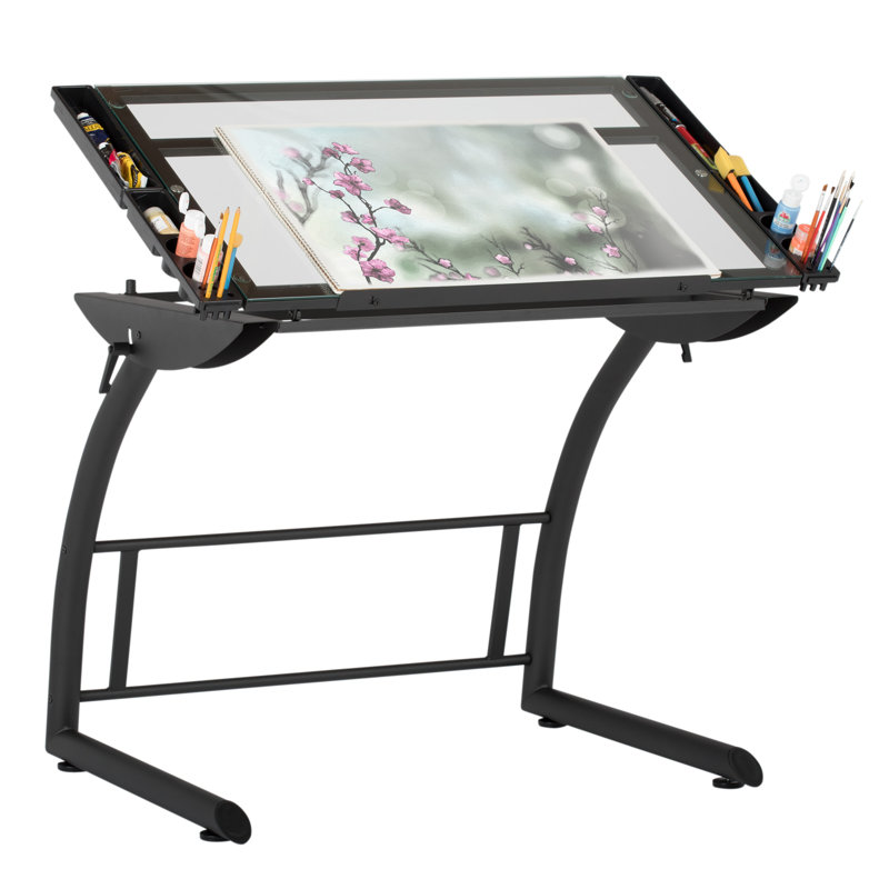 Versatile TriFlex 45" Glass Top Adjustable Drafting Table, Black