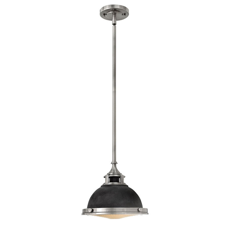 Aged Zinc Glass and Nickel Pendant Light
