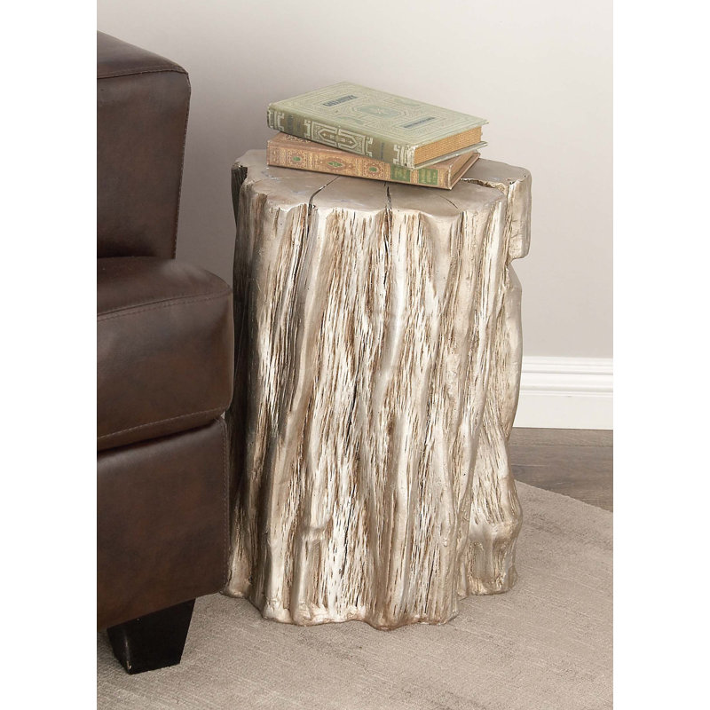 Silver Tree Trunk Inspired Round Fiberglass Accent Stool 13" x 19"