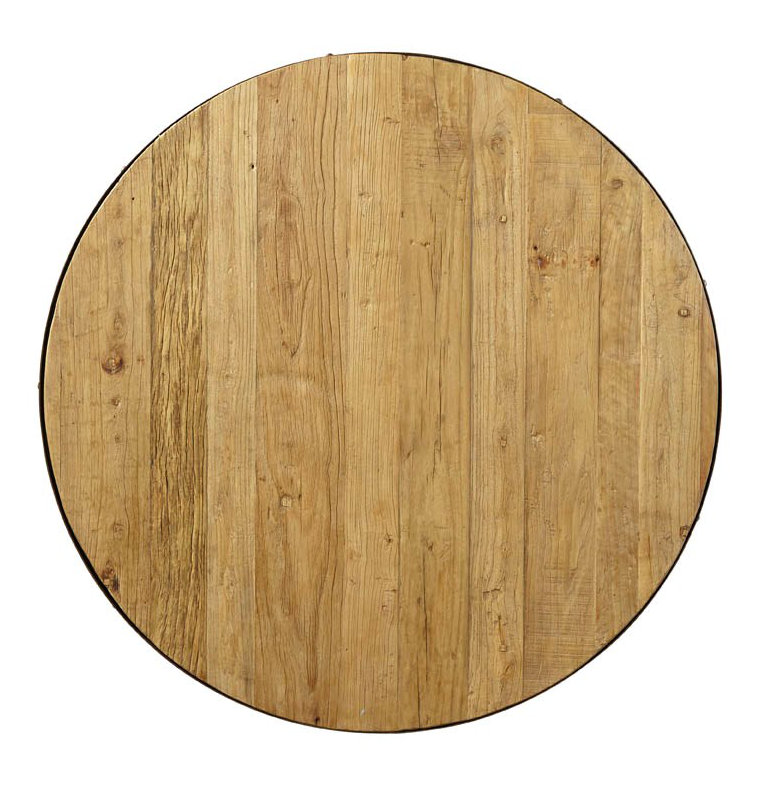 Round Brown Wood and Metal Coffee Table