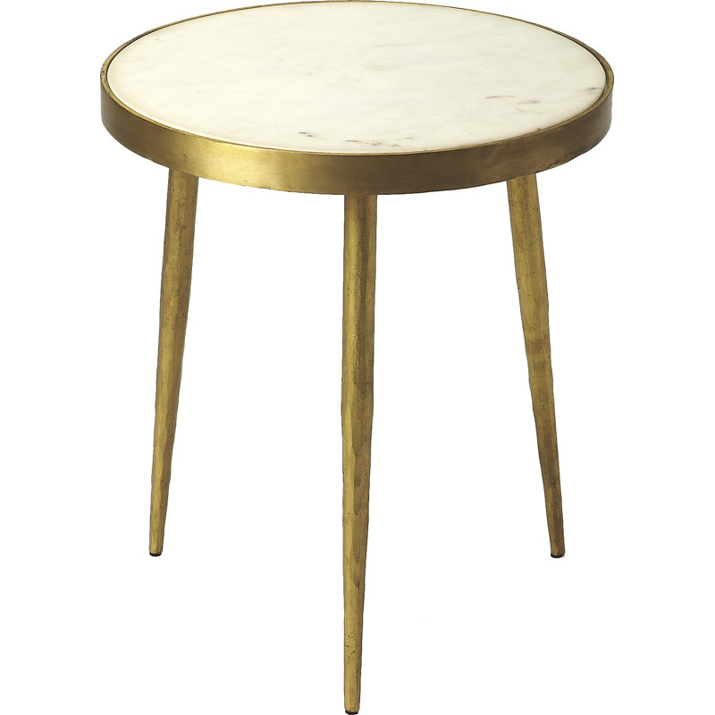 Aurora Gold Finish Round Marble Top End Table