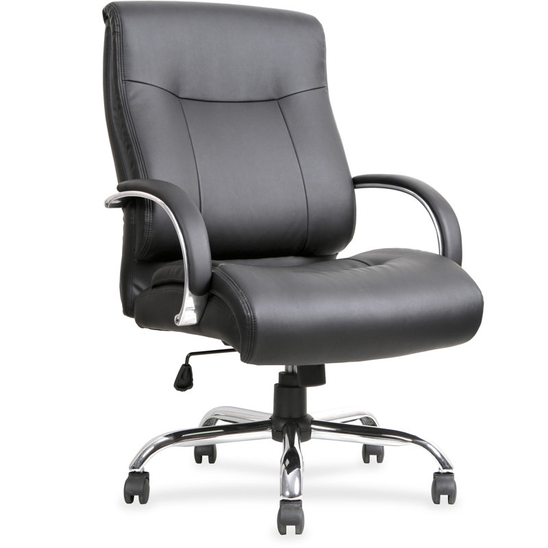 Black Leather Deluxe Swivel Office Chair with Chrome Base