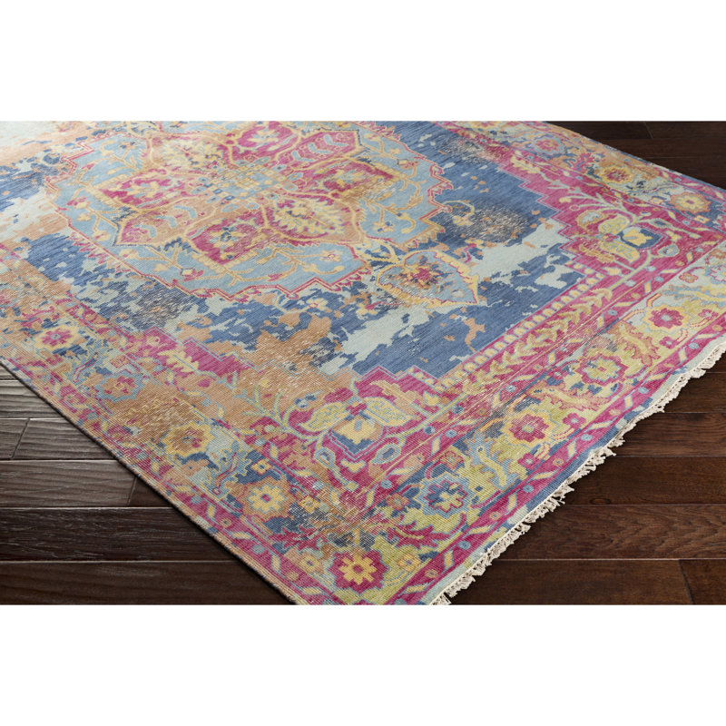 Festival Striped Blue Hand-Knotted Wool 6' x 9' Area Rug