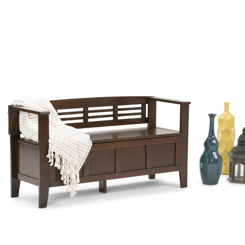 Adams Medium Brown Pinewood Storage Bench with Cut Out Back
