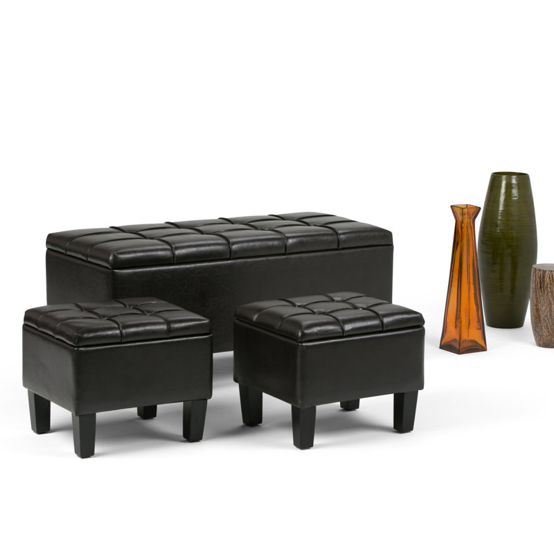Tanners Brown Tufted Faux Leather Multipurpose Ottoman Set