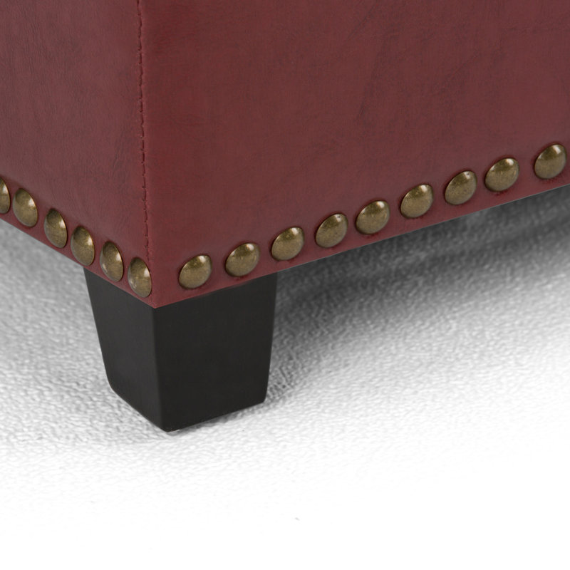 Radicchio Red Bonded Leather Storage Bench Ottoman