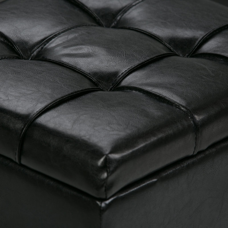 Dover Midnight Black Faux Leather 3-Piece Storage Ottoman Set