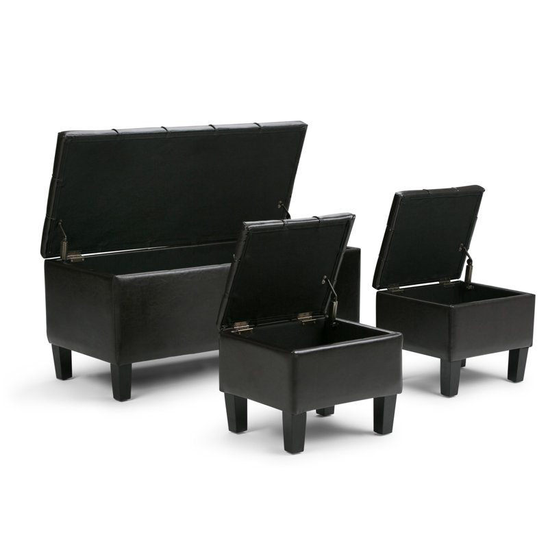 Tanners Brown Tufted Faux Leather Multipurpose Ottoman Set