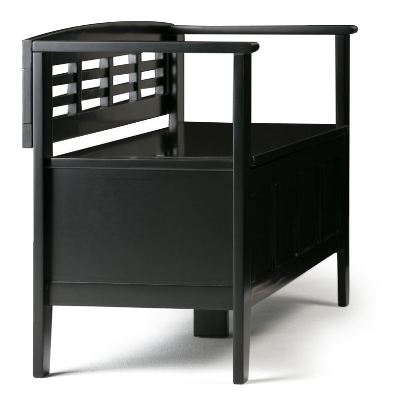 Black Solid Pine 48" Entryway Storage Bench with Backrest