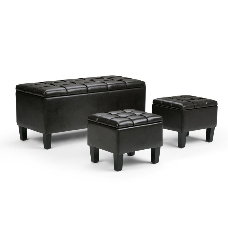 Tanners Brown Tufted Faux Leather Multipurpose Ottoman Set