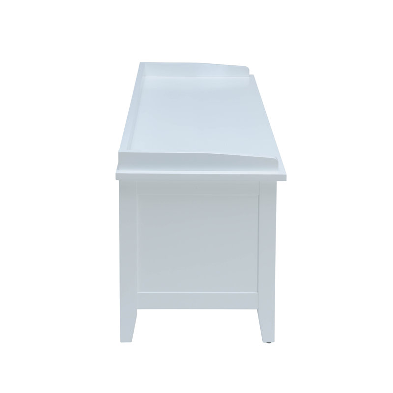 White Wood and Rattan Storage Bench with Drawers