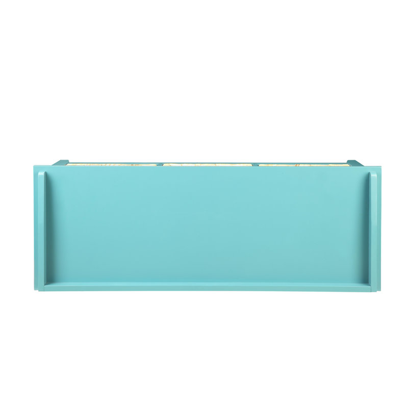 Teal Wood Storage Bench with Rattan Baskets