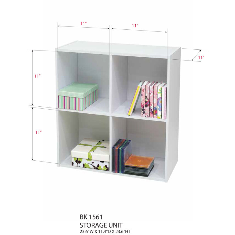 Bright White Wooden 4-Cube Stackable Bookcase for Kids