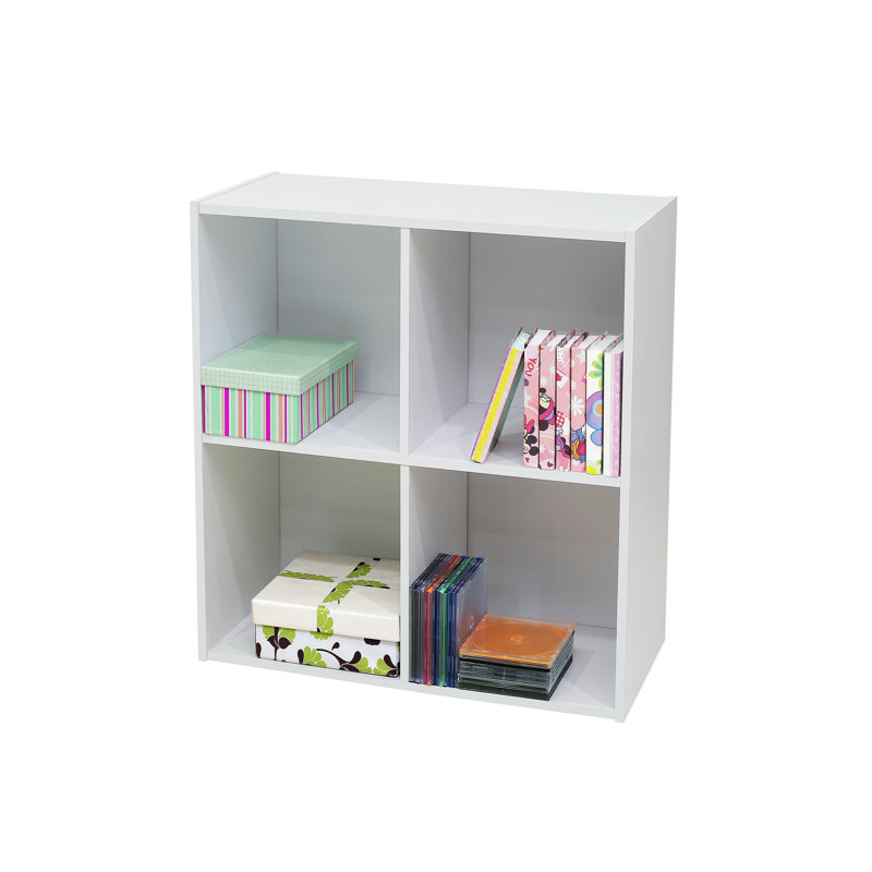 Bright White Wooden 4-Cube Stackable Bookcase for Kids