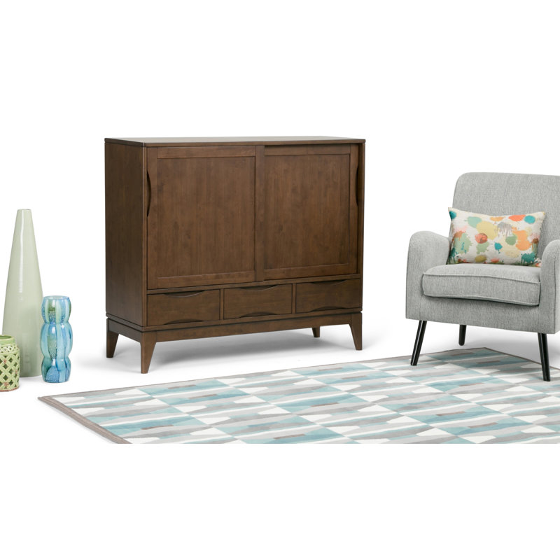 Harper Mid-Century Modern Walnut Brown Solid Hardwood Office Cupboard