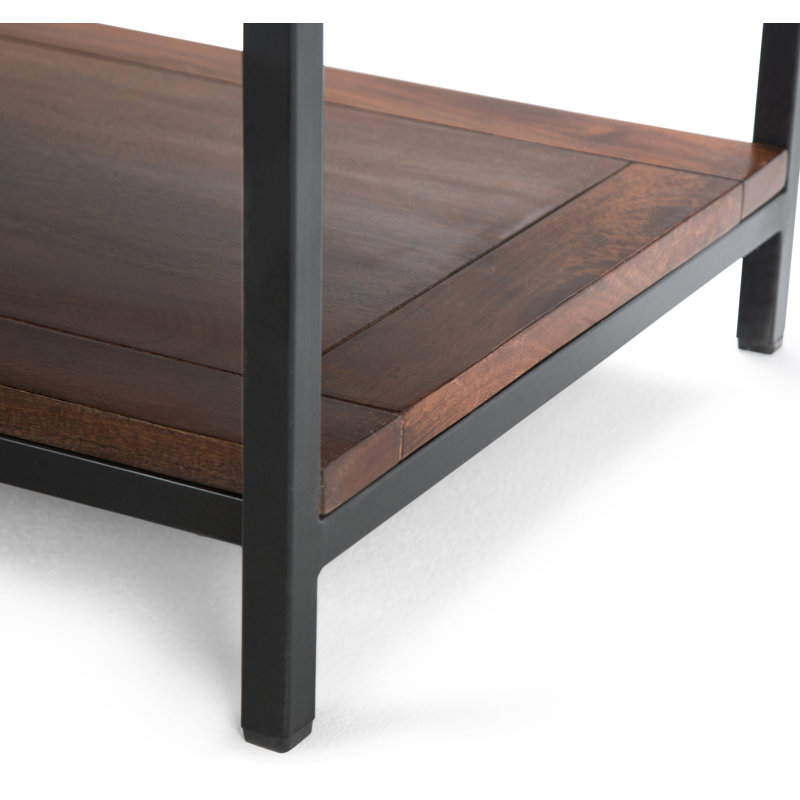 Modern Skyler 48" Black Metal and Mango Wood Coffee Table with Storage