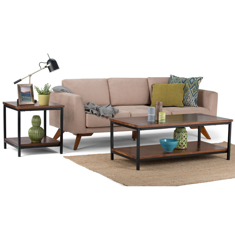 Modern Skyler 48" Black Metal and Mango Wood Coffee Table with Storage