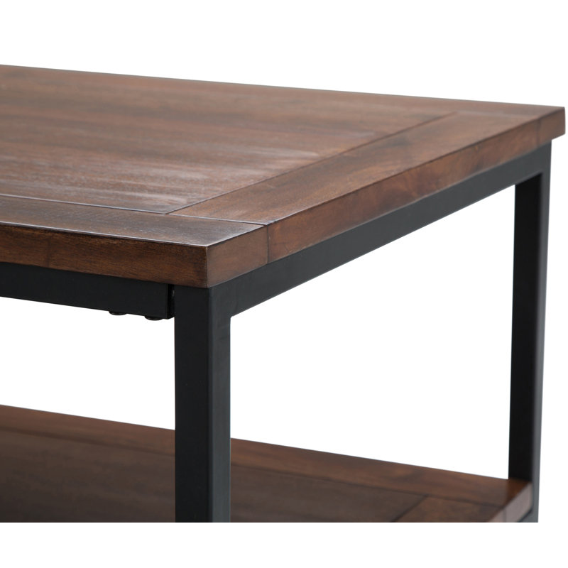 Modern Skyler 48" Black Metal and Mango Wood Coffee Table with Storage