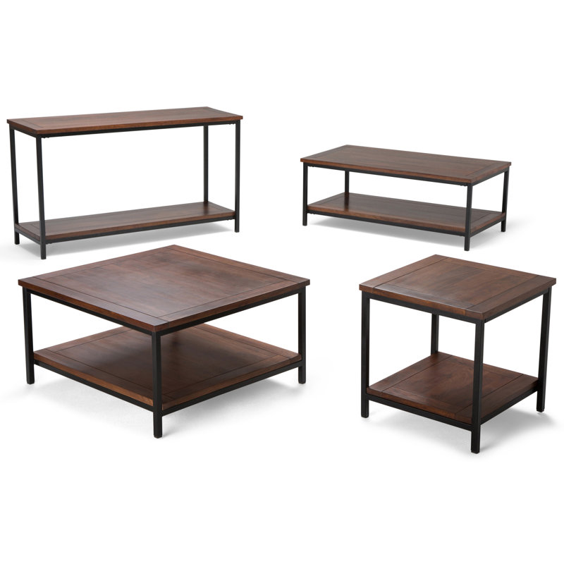 Modern Industrial Black Metal Square Coffee Table with Storage