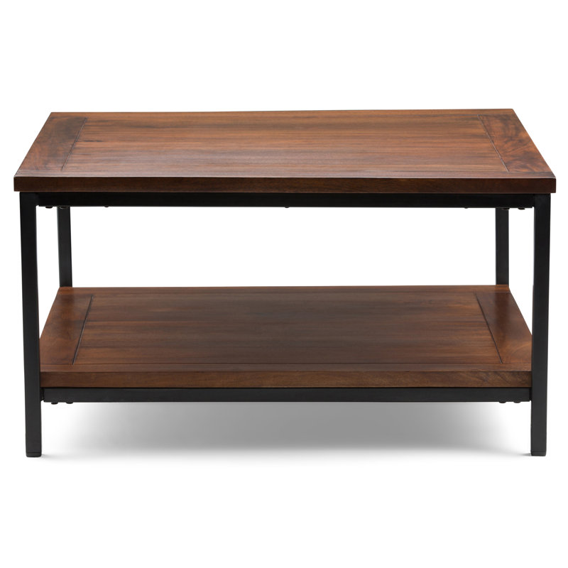 Modern Industrial Black Metal Square Coffee Table with Storage