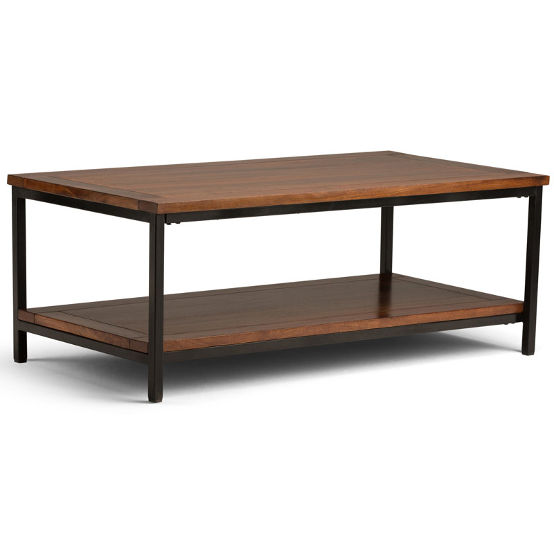 Modern Skyler 48" Black Metal and Mango Wood Coffee Table with Storage