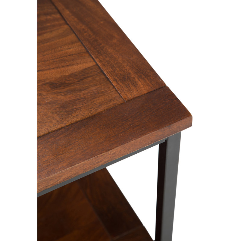 Skyler 22" Square Industrial End Table with Shelf in Dark Cognac Brown