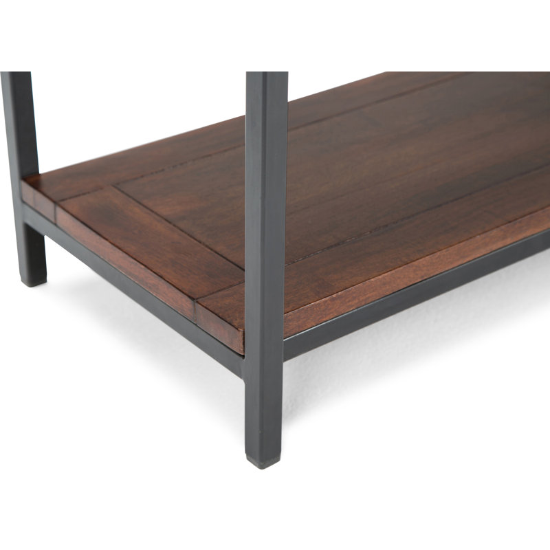 Skyler 54'' Industrial Dark Cognac Brown Solid Mango Wood & Metal Console Table with Shelf