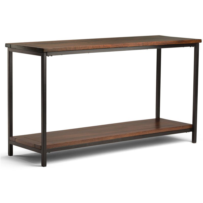 Skyler 54'' Industrial Dark Cognac Brown Solid Mango Wood & Metal Console Table with Shelf