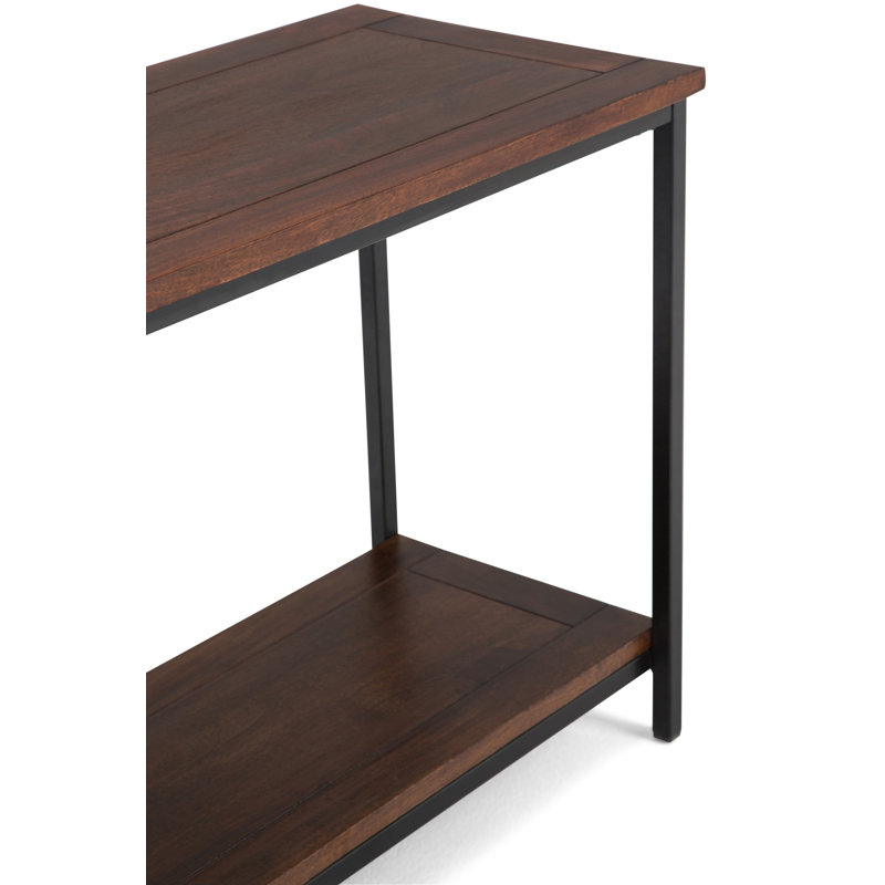 Skyler 54'' Industrial Dark Cognac Brown Solid Mango Wood & Metal Console Table with Shelf