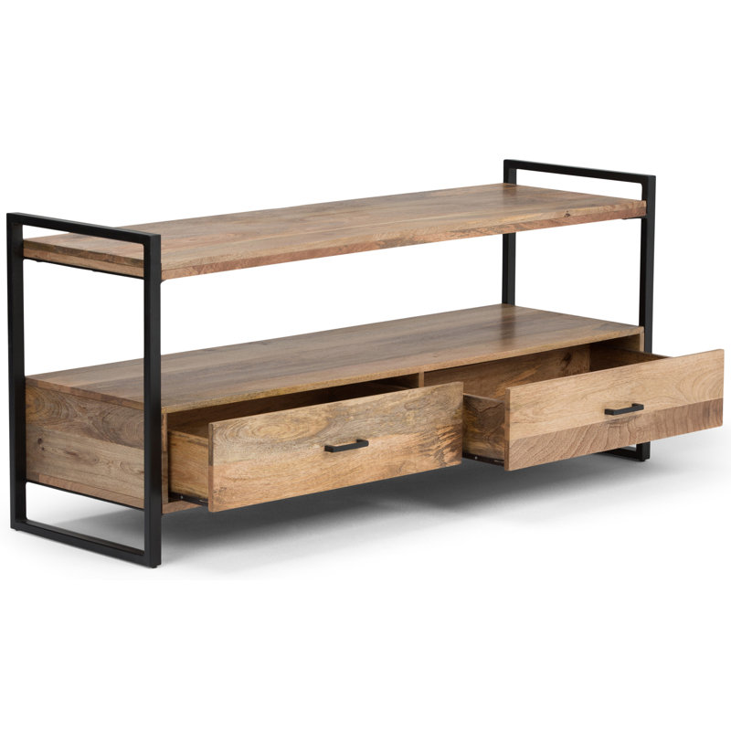 Riverside 60'' Natural Brown and Black Metal Wood TV Cabinet