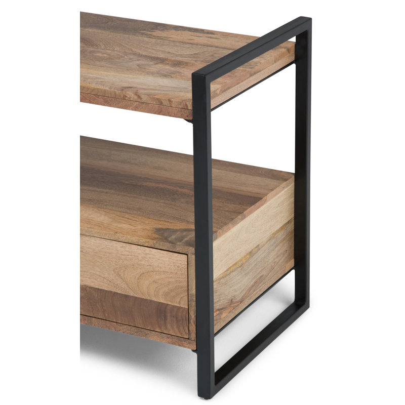 Riverside 60'' Natural Brown and Black Metal Wood TV Cabinet