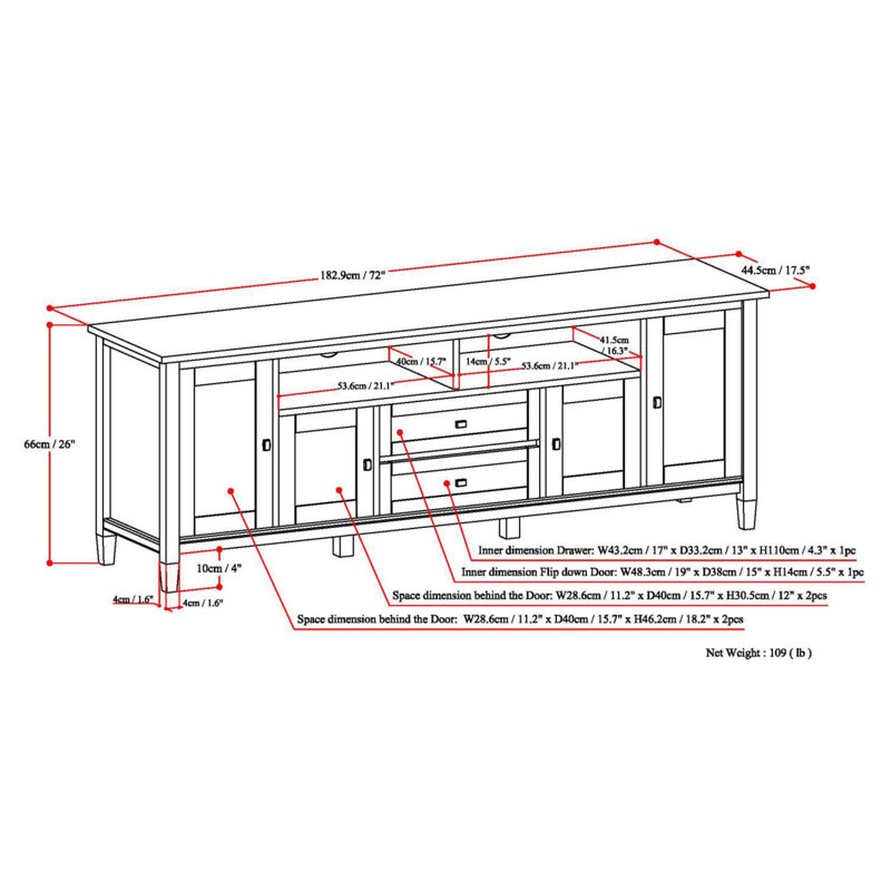 Distressed Grey 72'' Solid Pine Wood Media Console with Cabinet