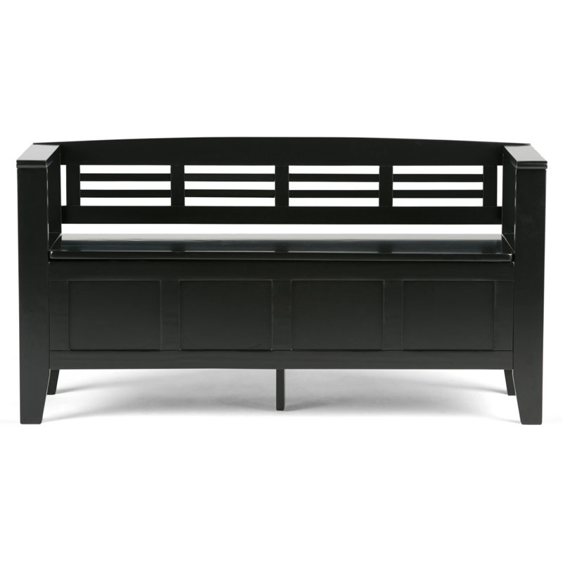 Black Solid Pine 48" Entryway Storage Bench with Backrest