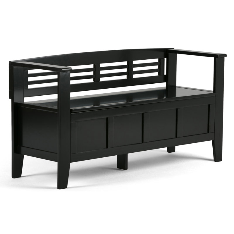 Black Solid Pine 48" Entryway Storage Bench with Backrest