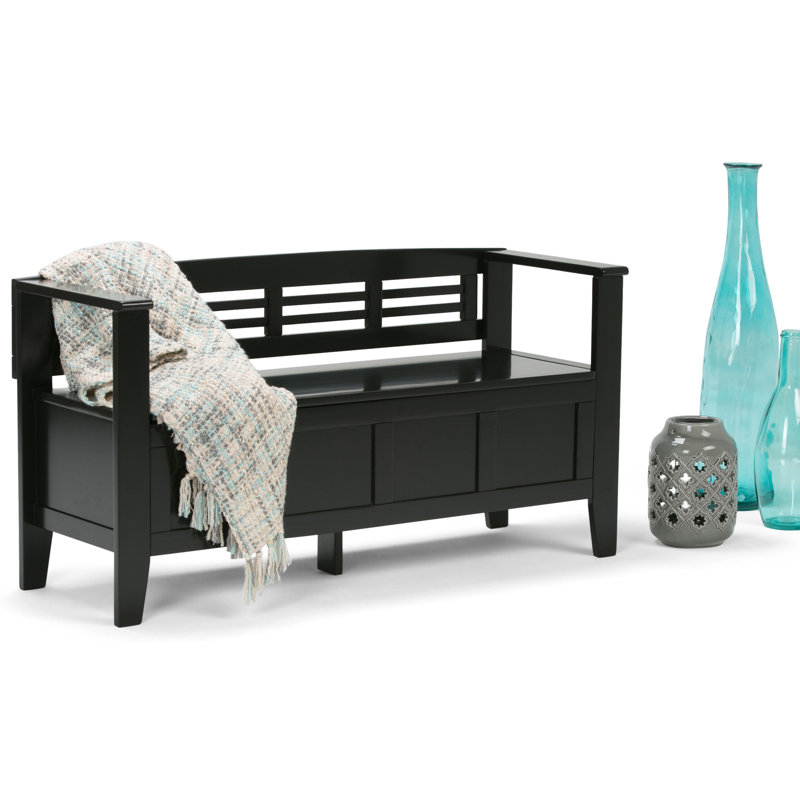 Black Solid Pine 48" Entryway Storage Bench with Backrest