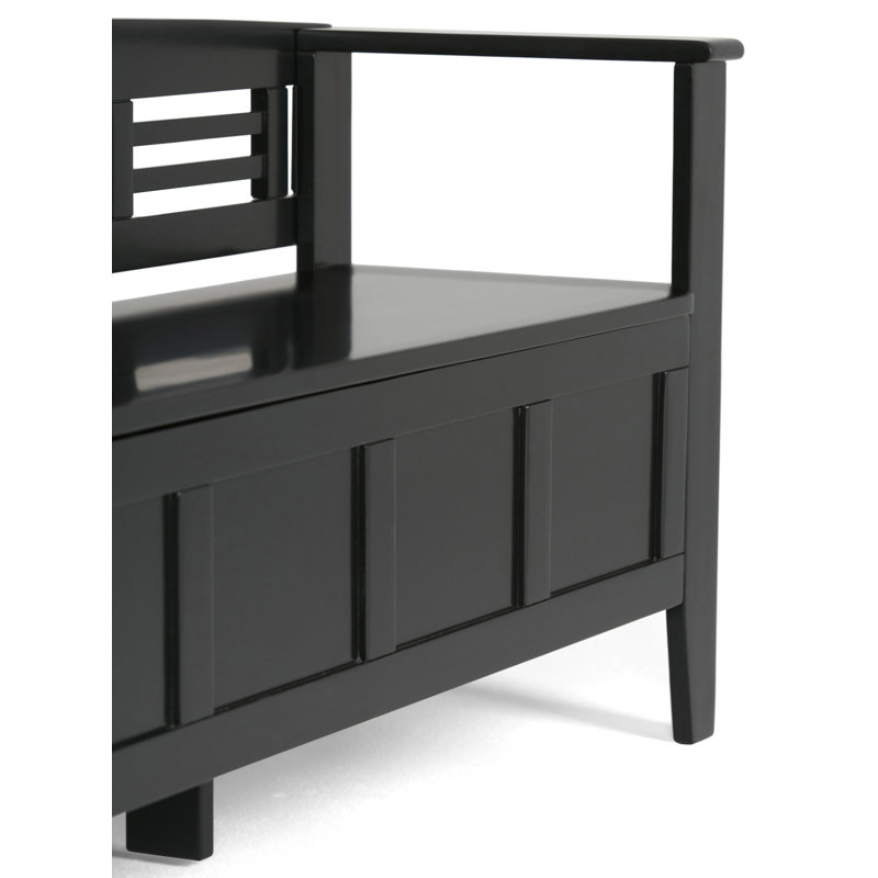 Black Solid Pine 48" Entryway Storage Bench with Backrest