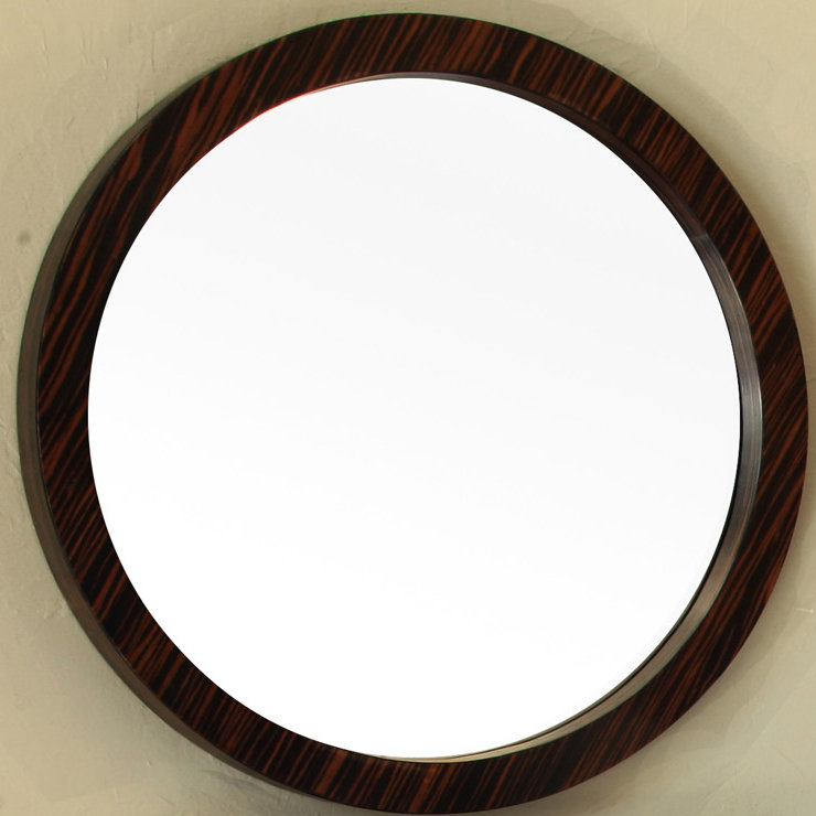 Espresso Round Wood Bathroom Vanity Mirror with Veneer