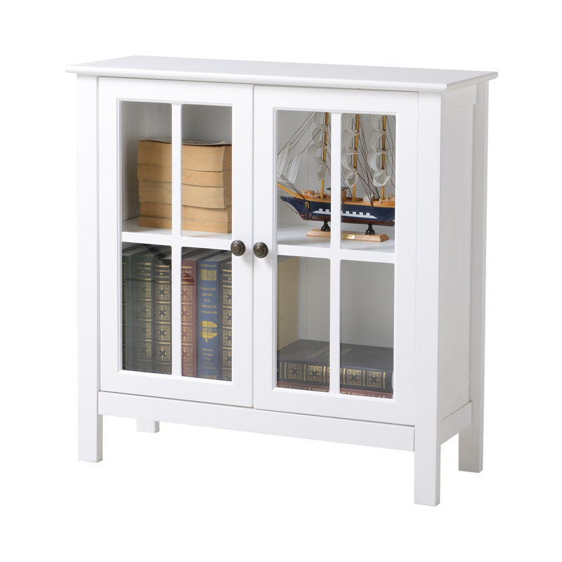 White MDF Glass Door Curio Cabinet with Shelves